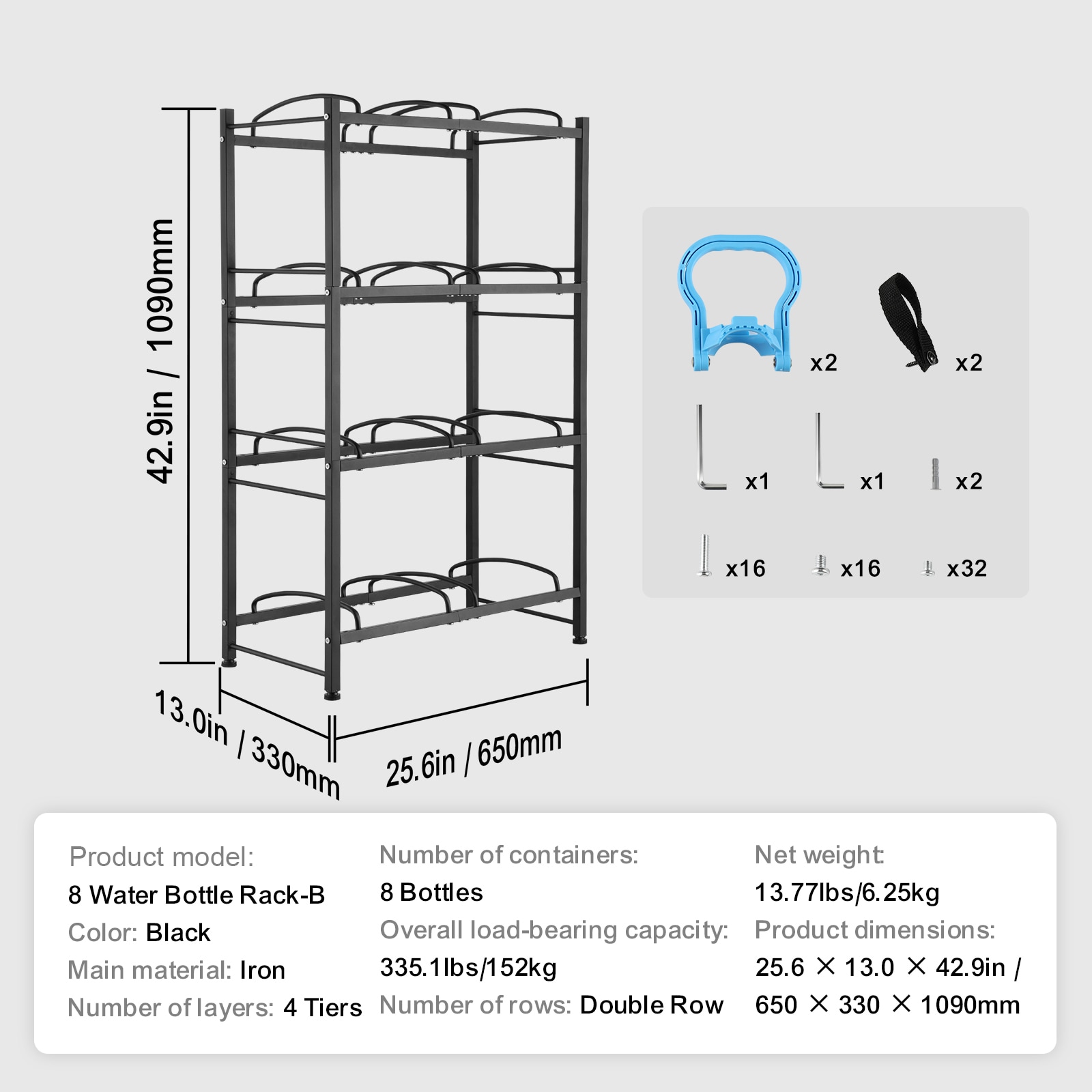 4 Tier Water Bottle Rack Double Row Jug Holder Shelving Unit Black_voghion.com